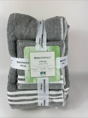 Ecoexistence Bath Towel Set Mélange Gray and White Soft Cotton 6-Piece Set NEW